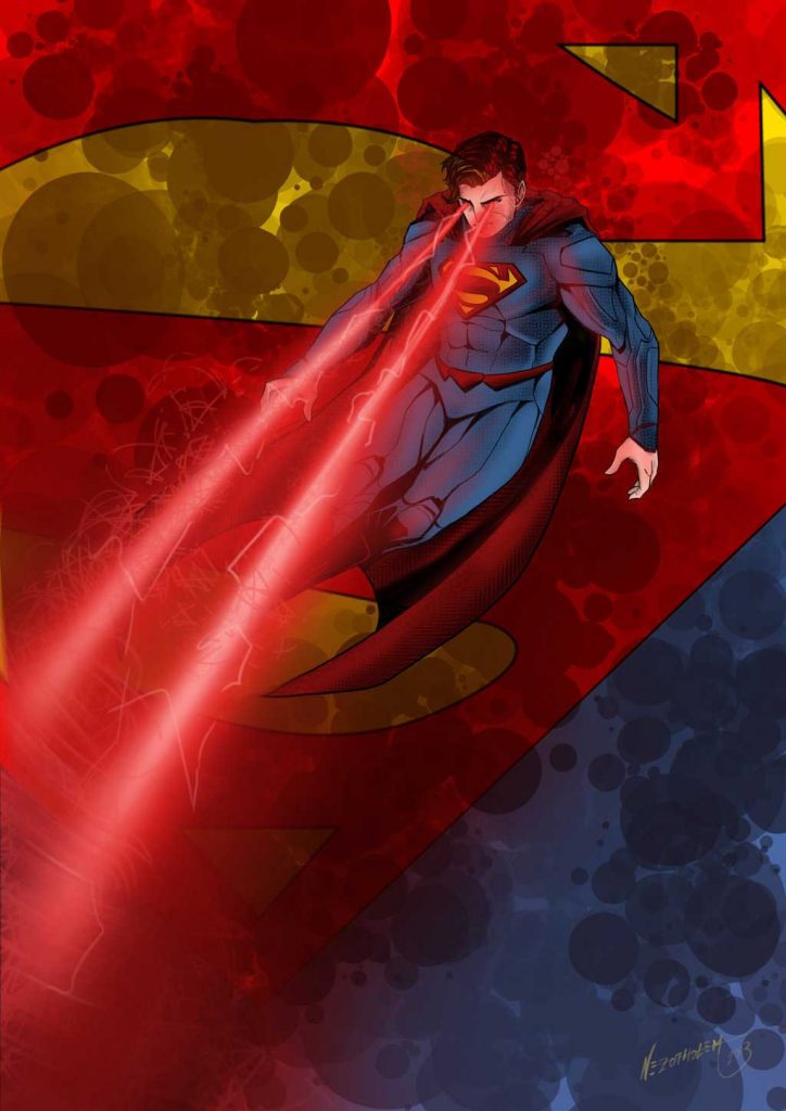 Dibujo de Superman usando su vision de calor