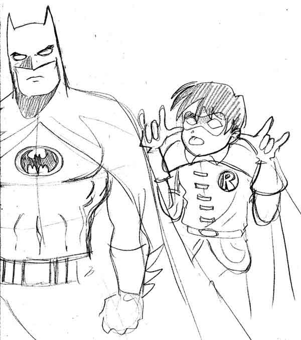Dibujo de Batman y Robin a lapiz para colorear