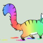 Un dibujo de un gato color arcoiris