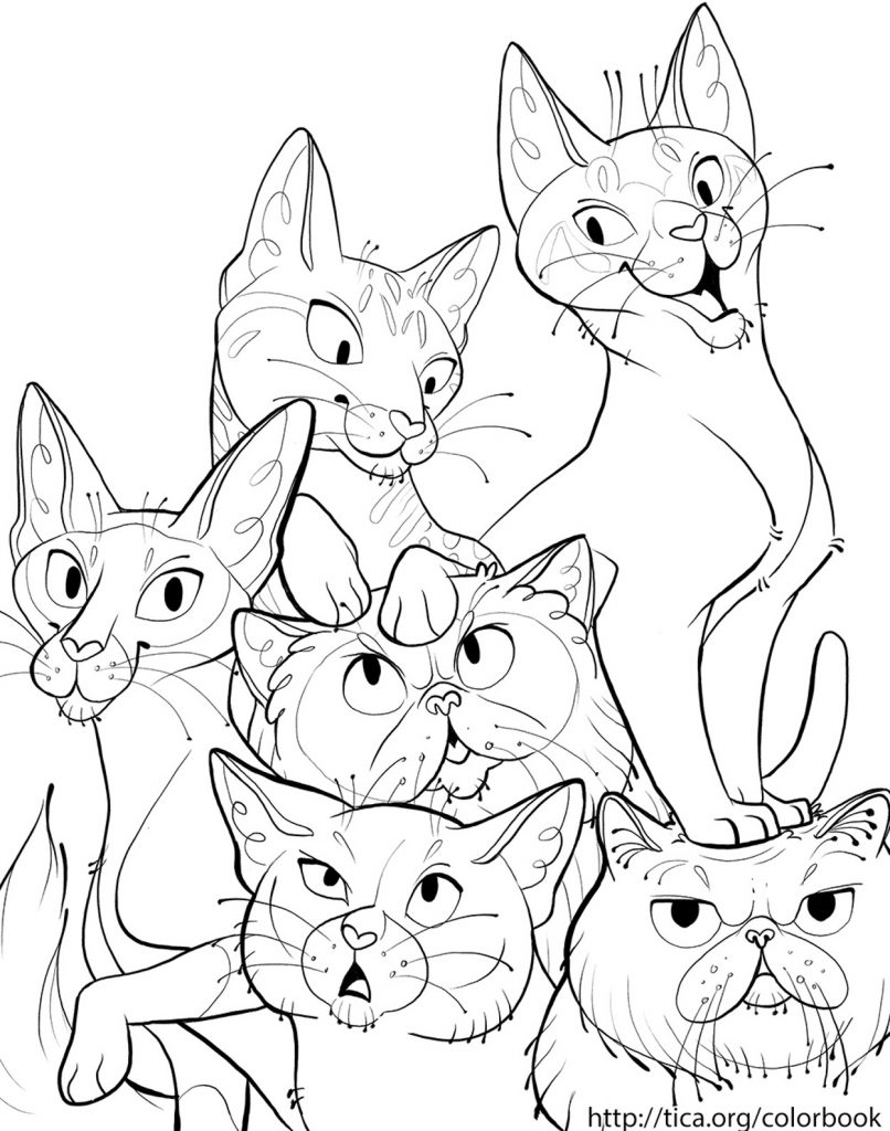 Dibujo de Familia de gatos para colorear
